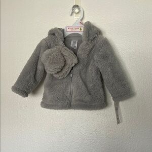 NWT Carter's Gray Fuzzy Baby Jacket with Hood and Mittens sz 0-3 Months